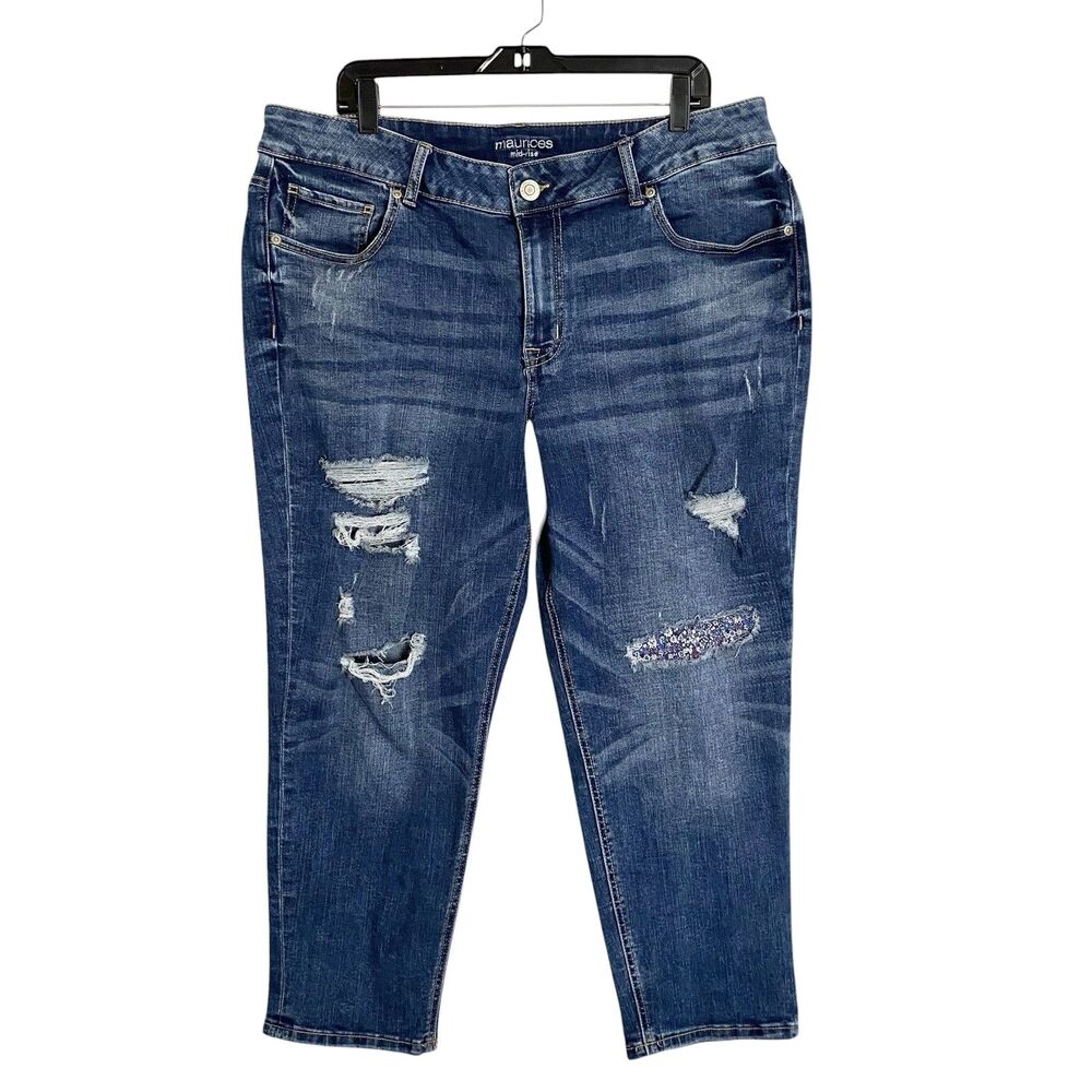 Maurices Mid Rise Crop Ankle Denim Jeans Womens 18w Distressed Dark Stretch